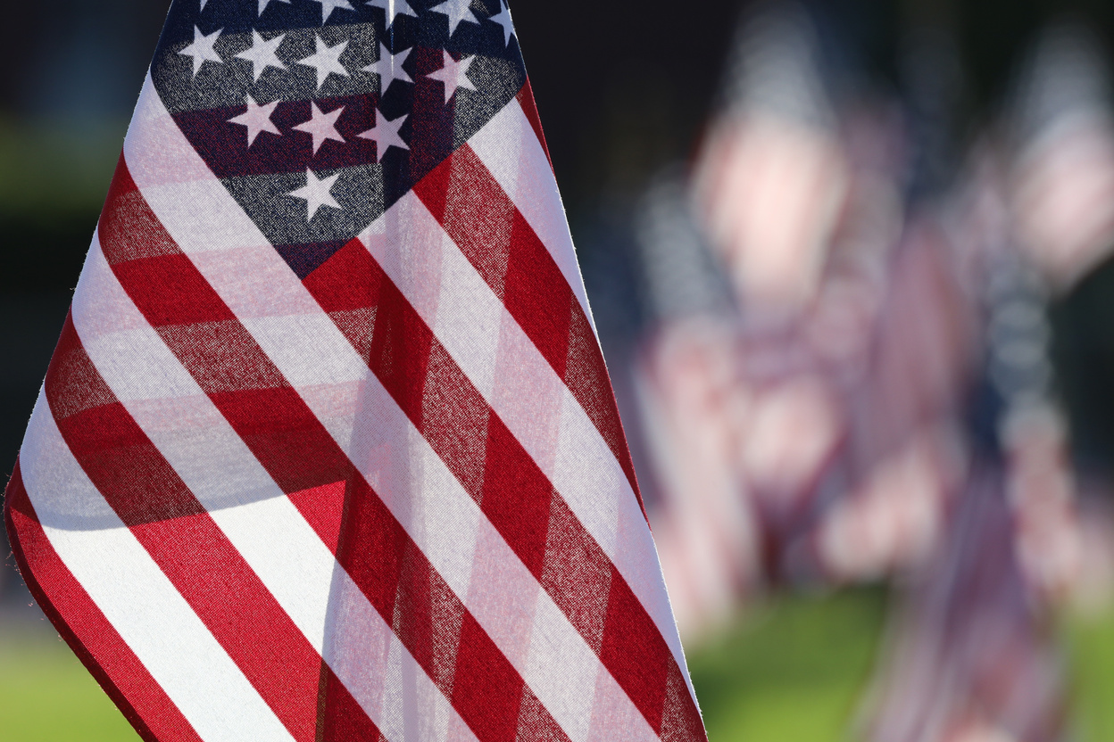 American Flags Flying on Veterans Cemetery